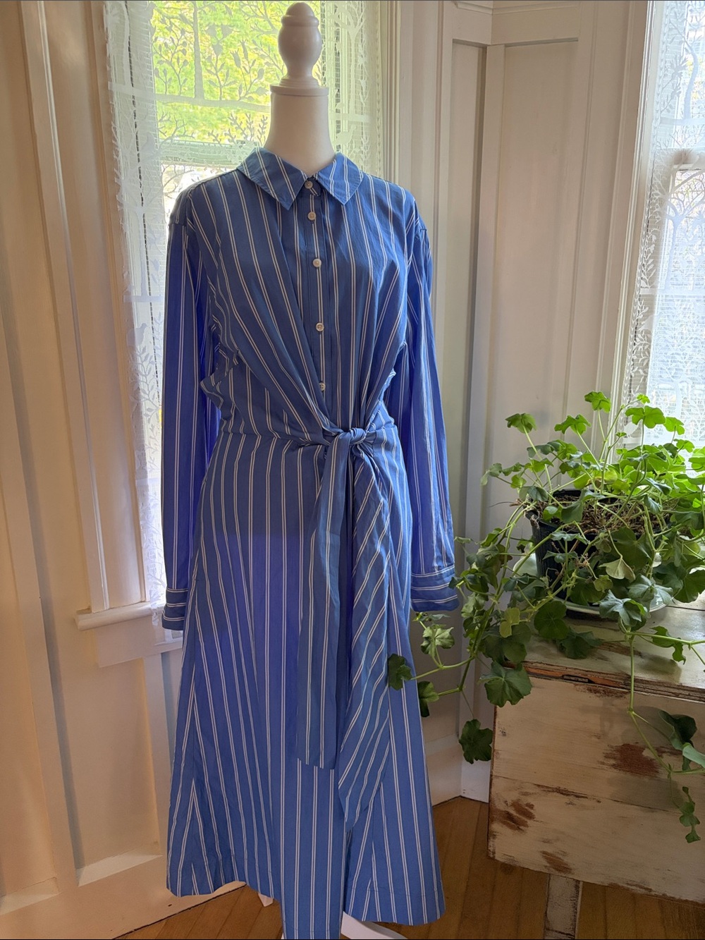 NWOT Universal Thread Blue and White Striped Wrap Waist Shirt Dress XXL - Picture 2 of 12